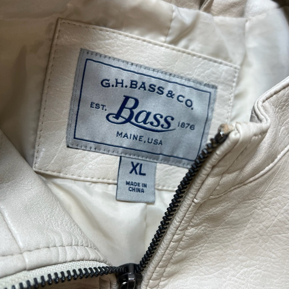 G.H. Bass Co Moto Jacket Womens XL Cream Faux Leather Quilted Biker Zip Up Coat - Picture 6 of 9
